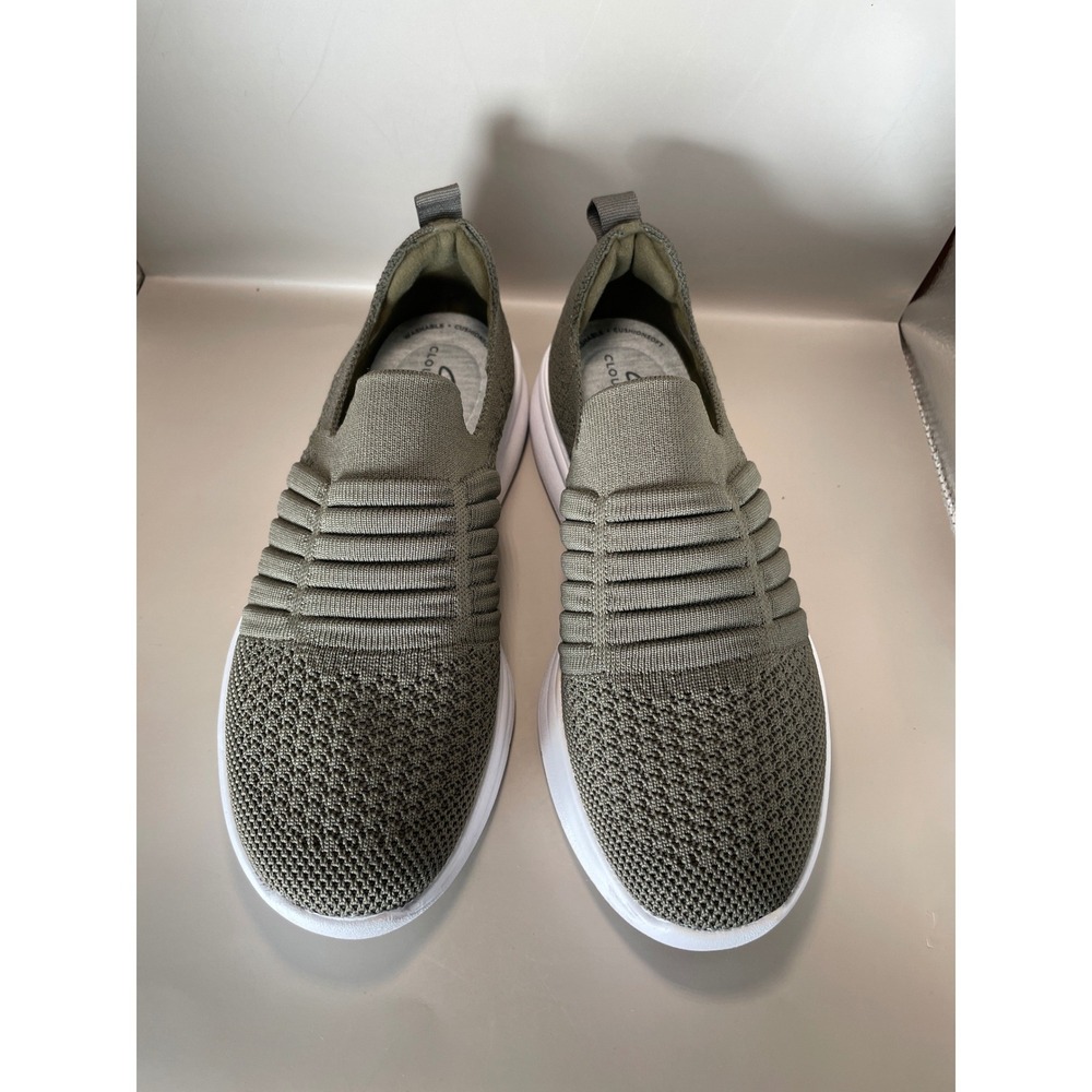 Clarks Cloudsteppers Ezera Walk Dark Olive Green Knit Slip On Sneakers Womens